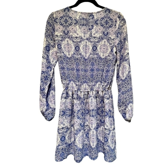 Sale FOREVER 21 Women’s Dress S Tunic Boho Long Sleeved Lightweight Blue White - Picture 9 of 11